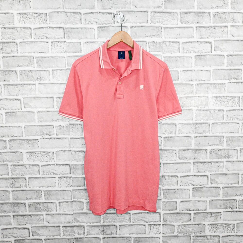 G Star RAW Short Sleeve Polo Shirt in Pink Cotton size Medium